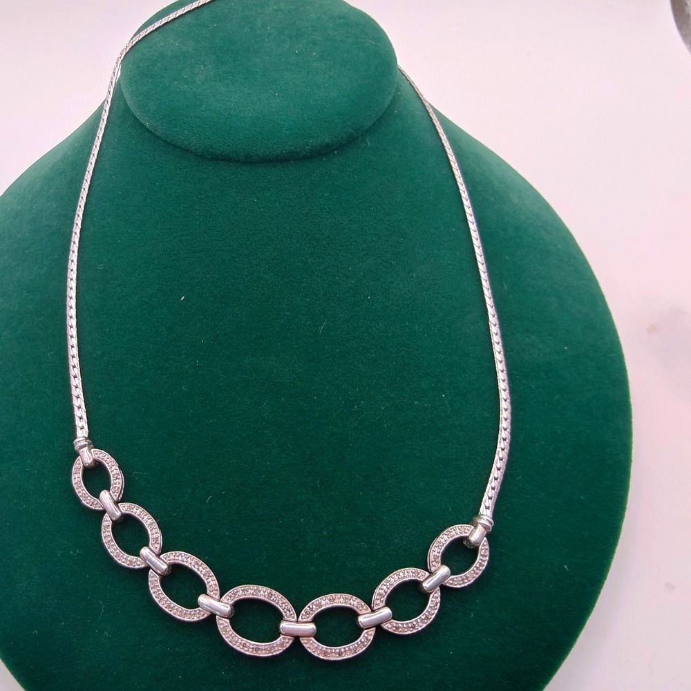 Designer Signed 925 Sterling Silver Diamond Pave Oval Link Necklace 16 Inch